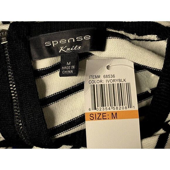 Spence Striped Pullover Knit Top Sz M Exposed Back Zipper Black & Ivory NEW - Picture 6 of 6